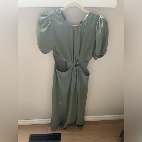 Zara Olive Midi Cut Out Dress - Picture 3 of 5